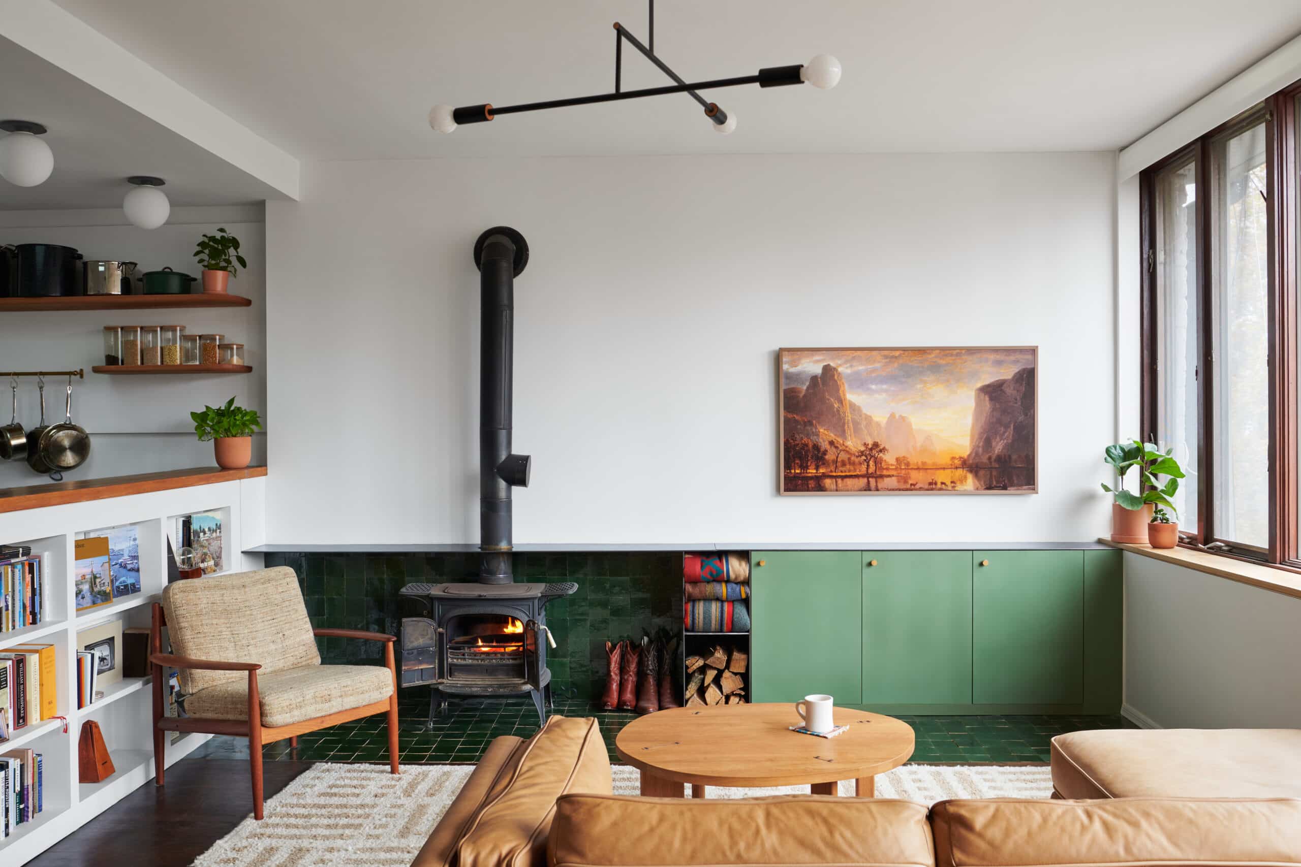 LIVING ROOM WITH WOOD STOVE