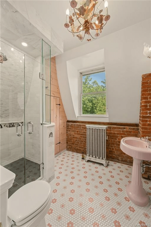 bathroom with pink sink