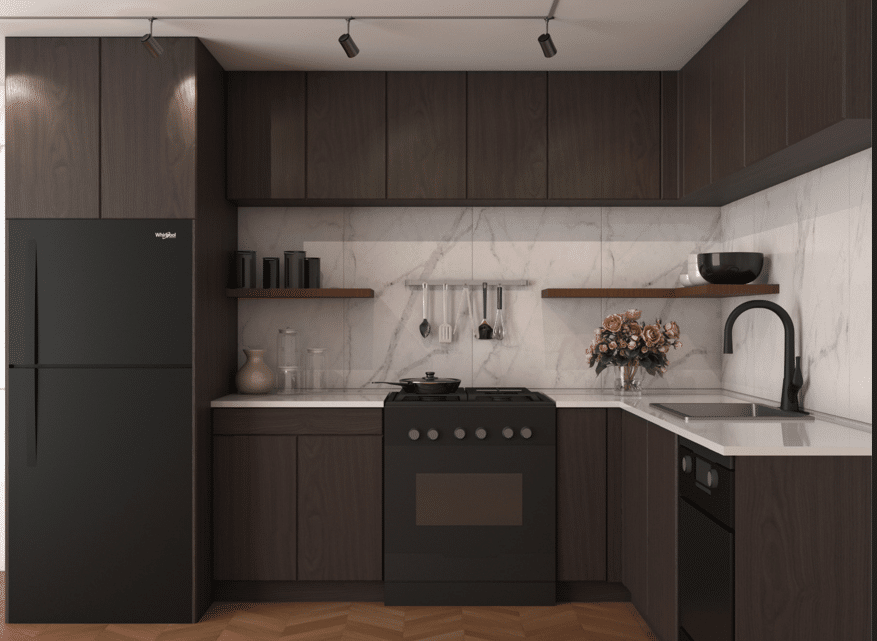 kitchen with dark cabinets