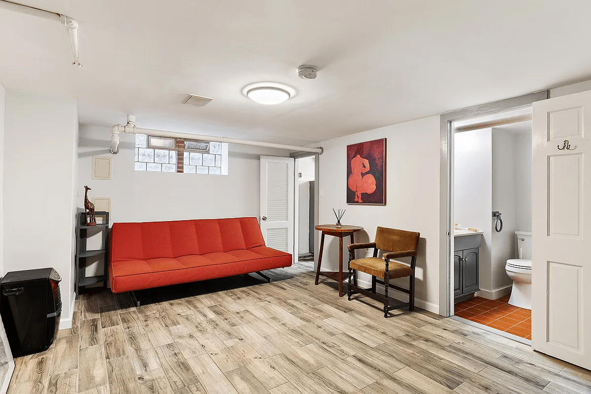 basement rec room with full bath