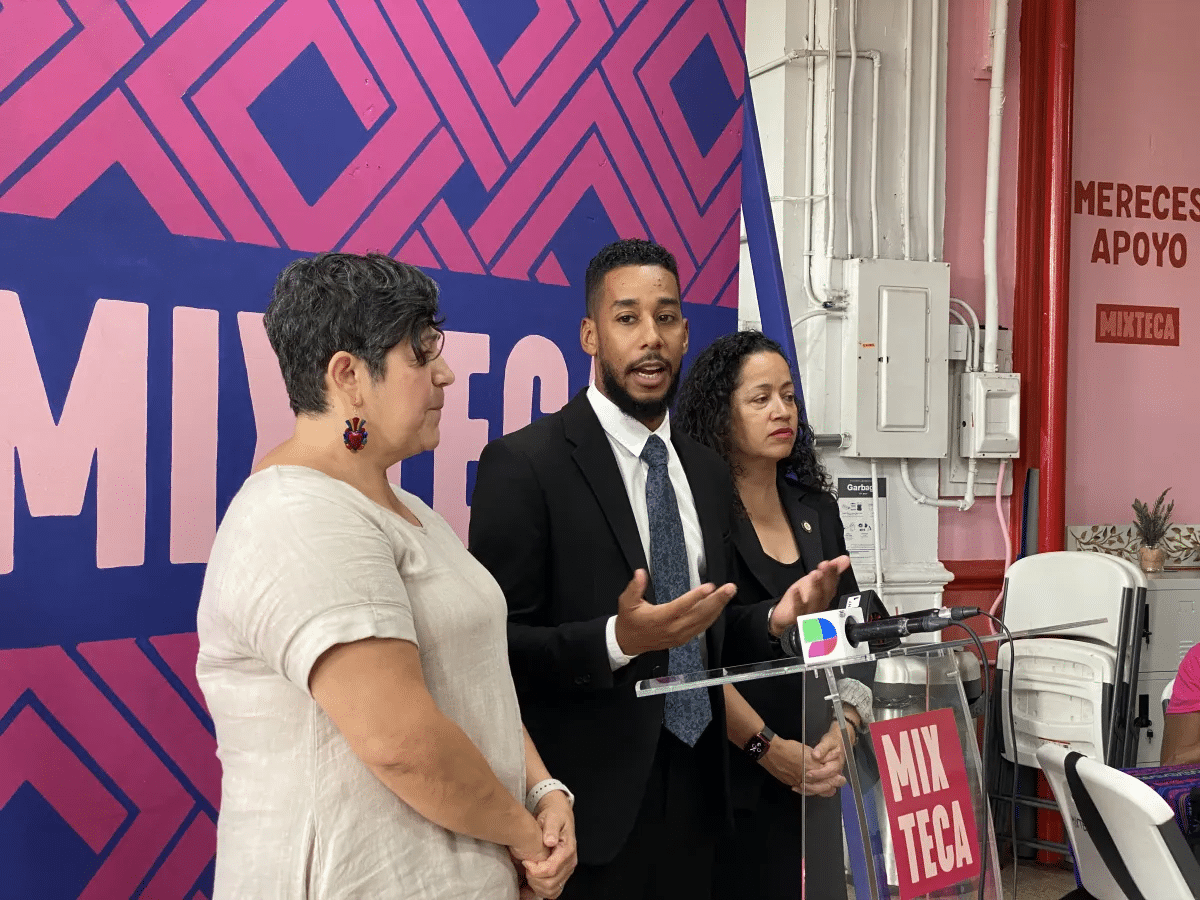 Borough President Antonio Reynoso and Council Member Alexa Avilés joined Mixteca Executive Director Lorena Kourousias for Monday’s announcement