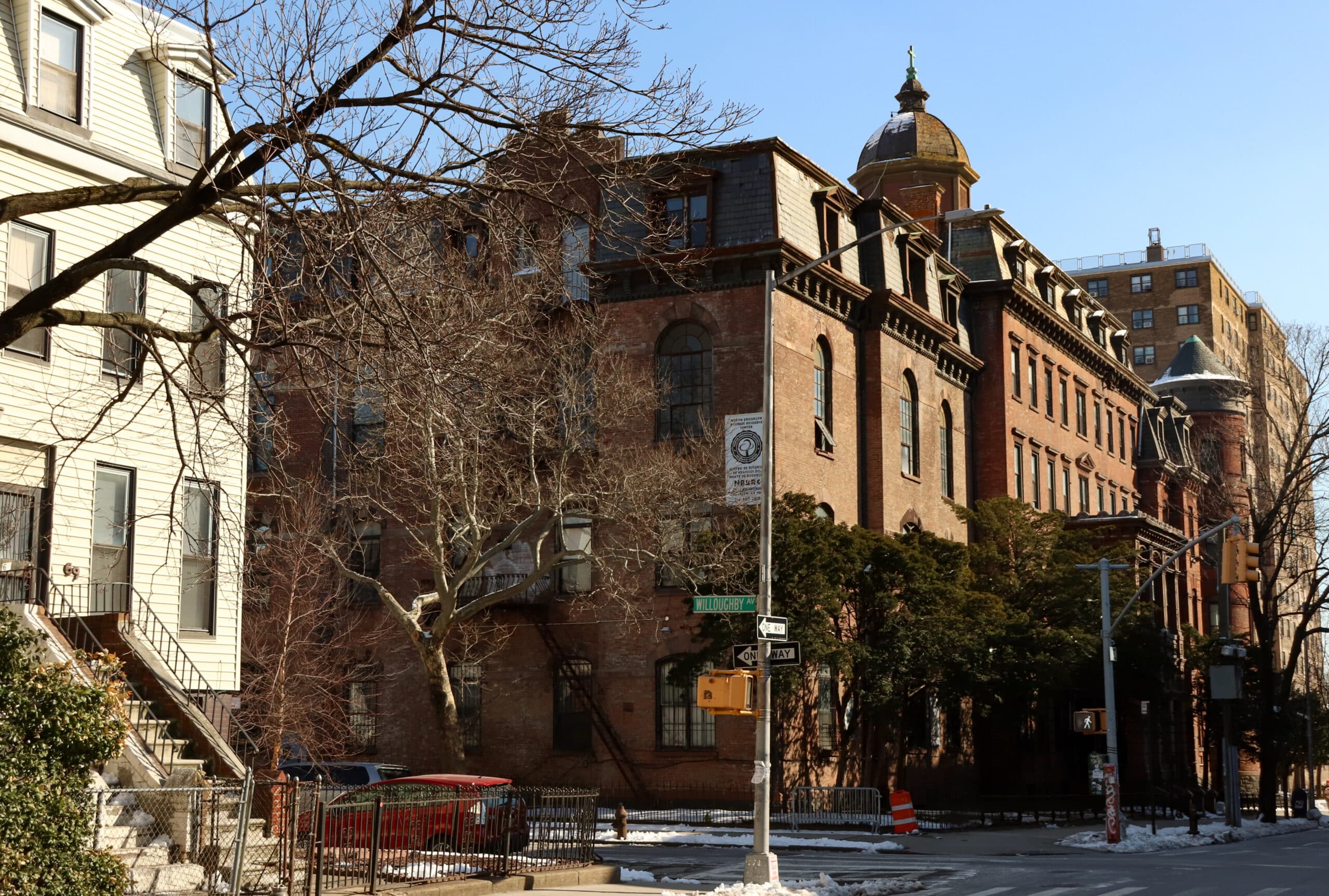 historic complex with corner building still standing