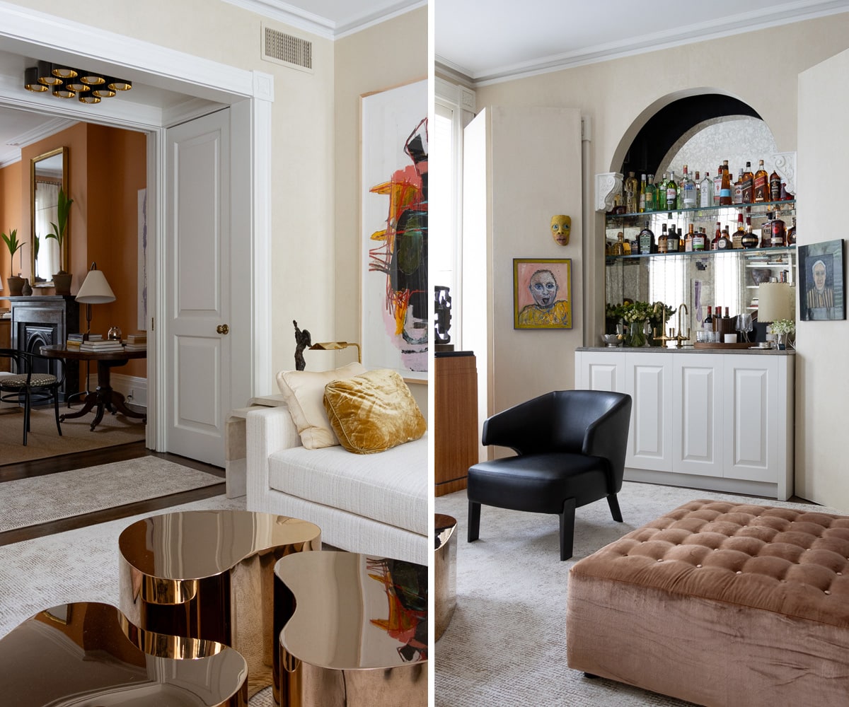 a bar and a metallic set of tables in the rear parlor