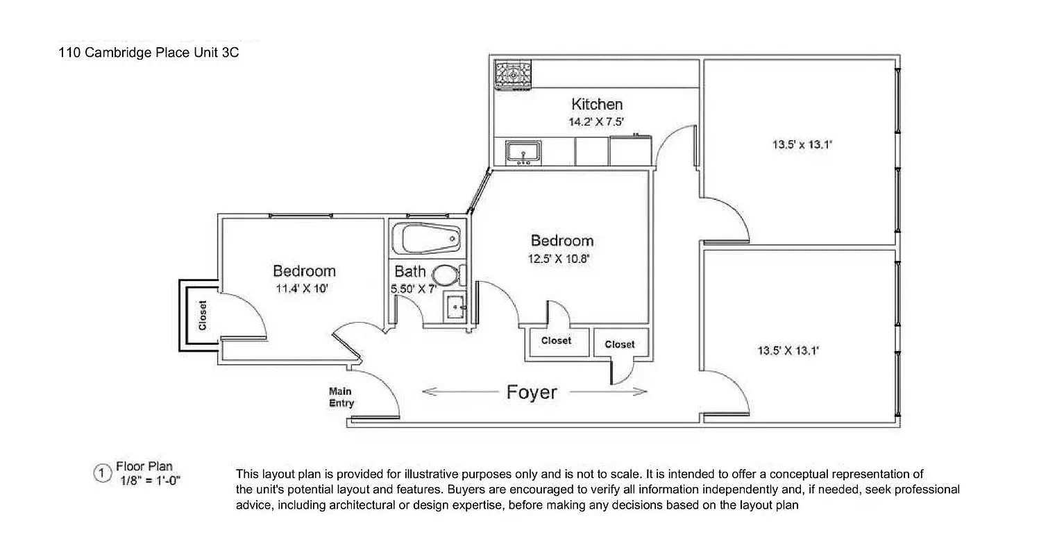 floorplan showing two bedrooms and one full bath