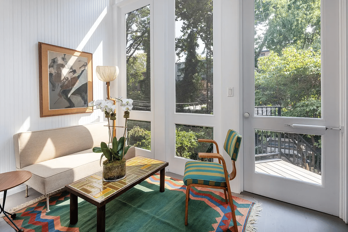 seating area by wall of glass