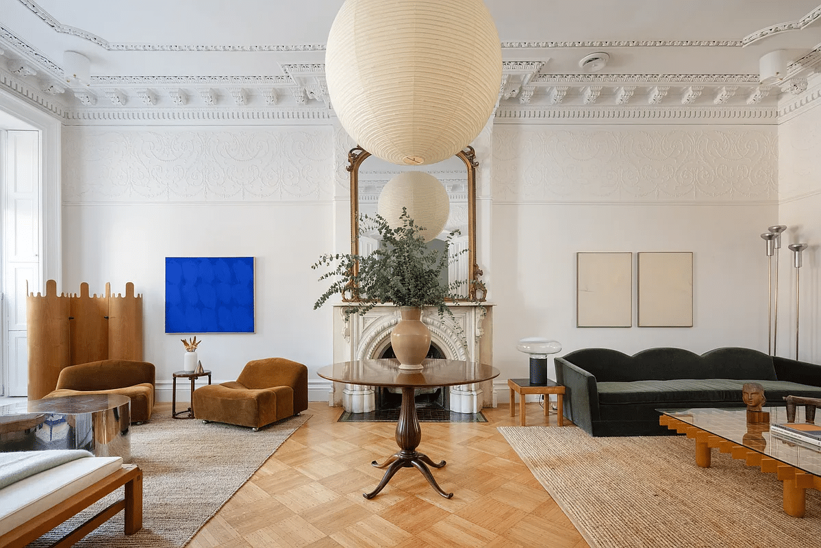 cobble hill - parlor with plasterwork, marble mantel