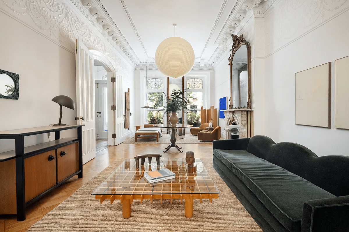 cobble hill - parlor with plasterwork, marble mantel