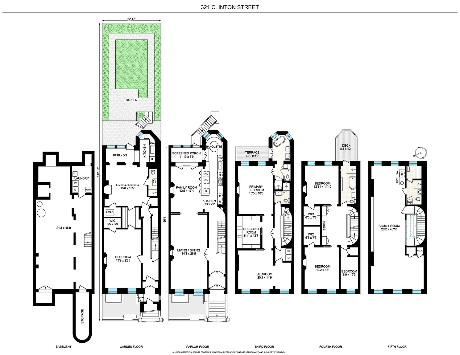 floor plan showing garden level apartment and four level owner's unit