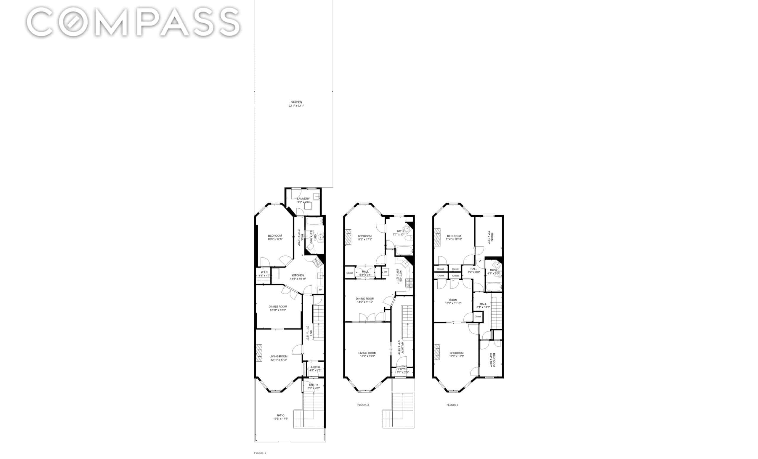 floor plan showing a garden apartment with a duplex above