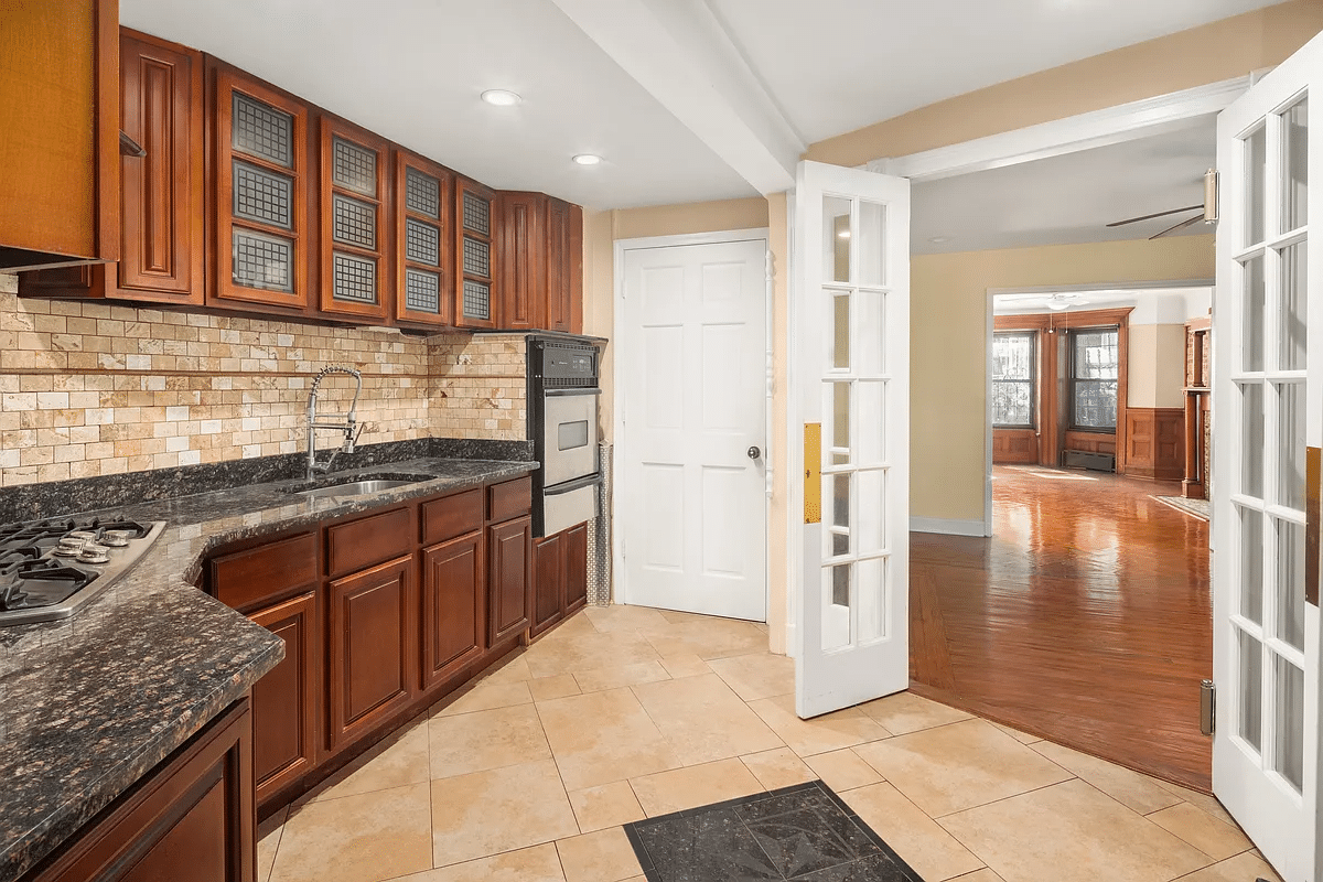 kitchen with french doors to living room