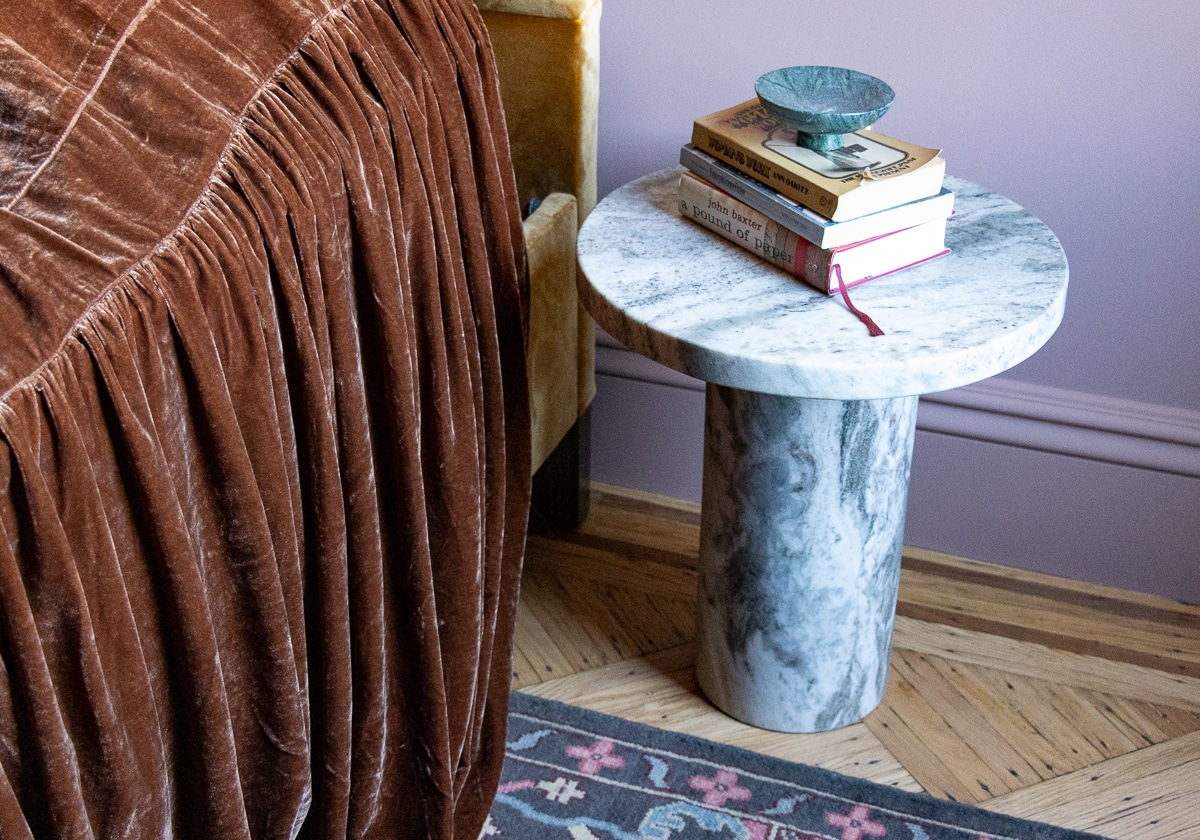 marble table next to the bed