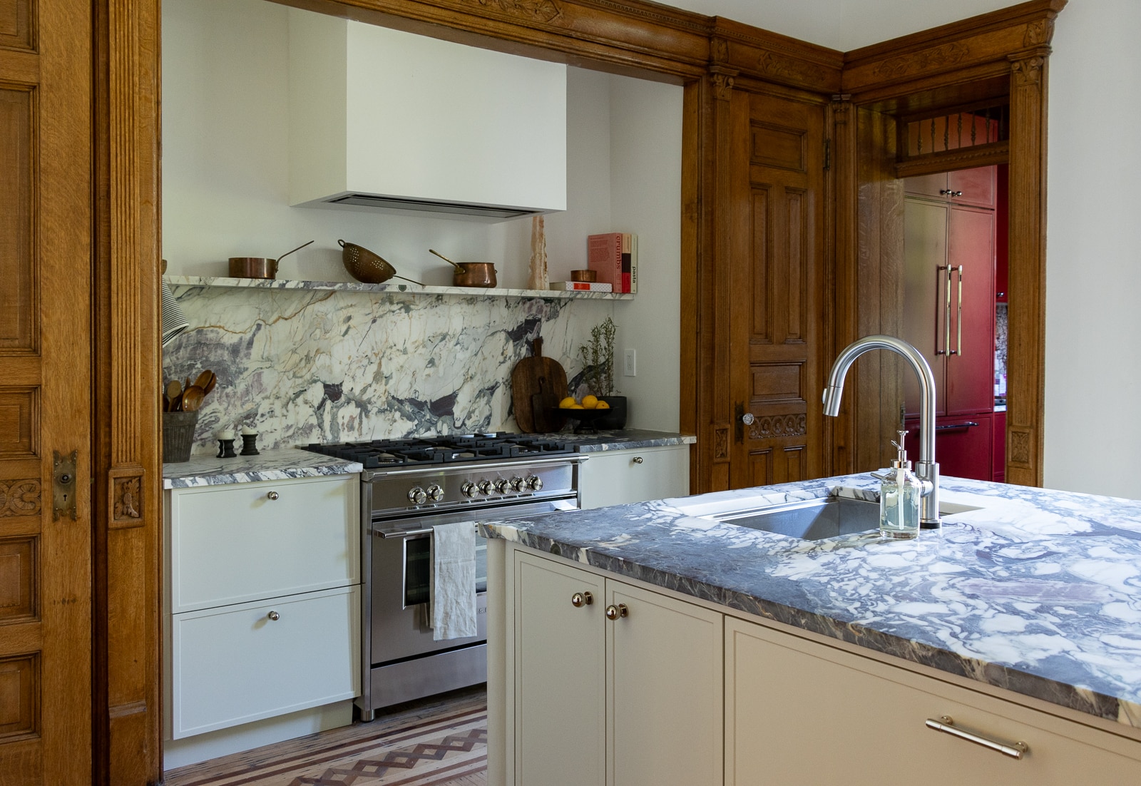 kitchen with white cabinets