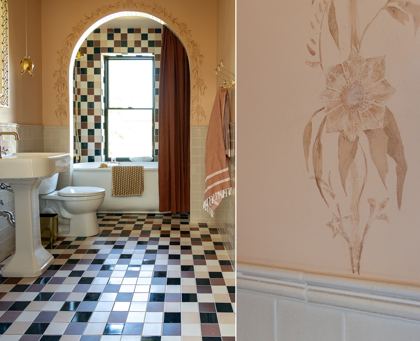 bathroom with pink walls