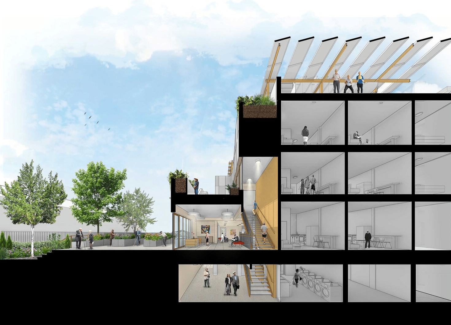 Rendering showing cross-section of building