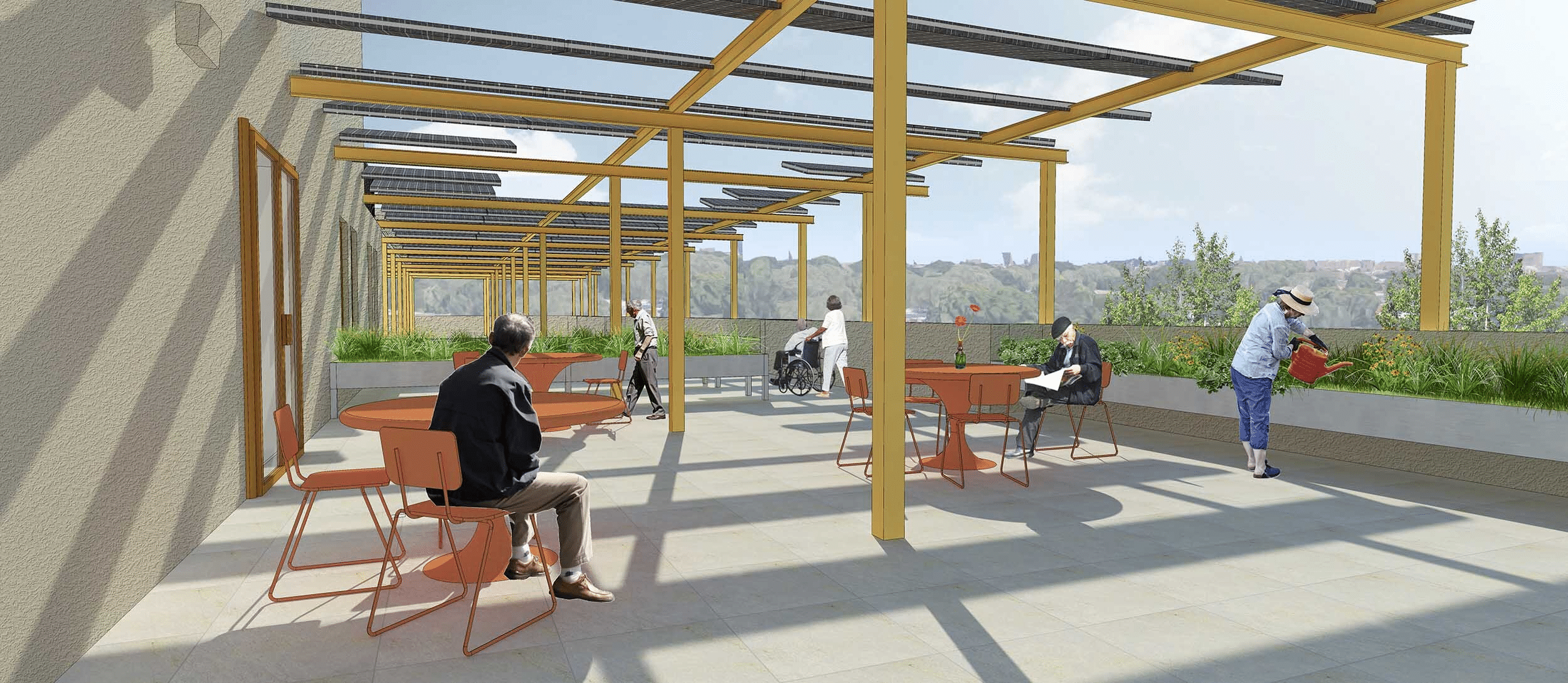 rendering of roof top with pergola