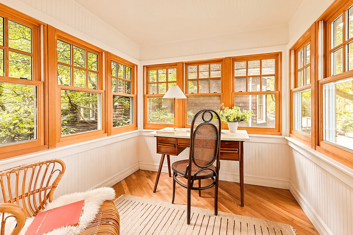 sleeping porch with beadboard wainscoting