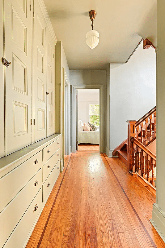 upstairs hall with built-in storage