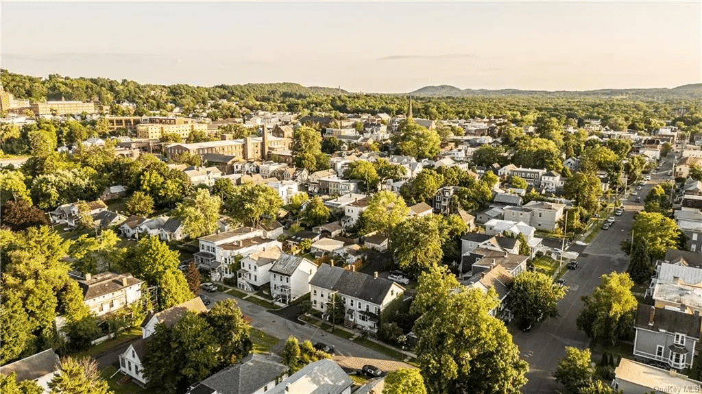 aerial view showing the three houses in a row