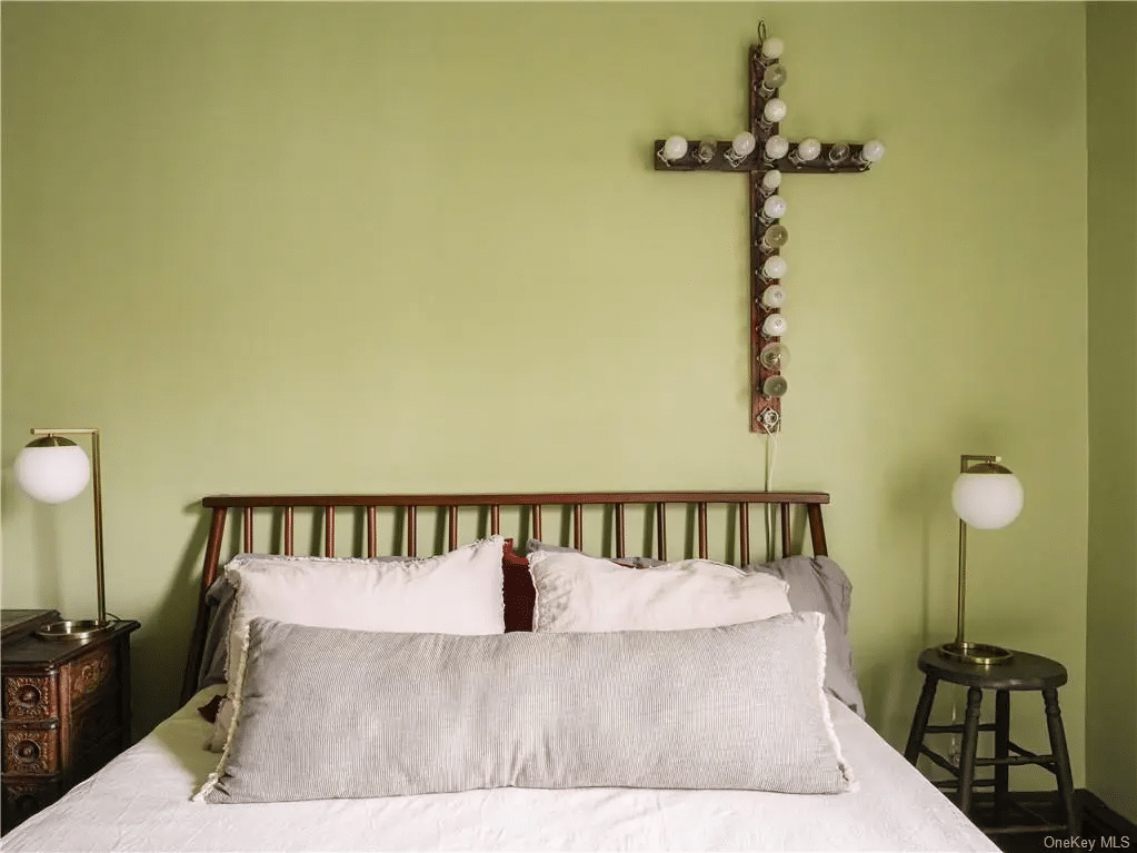 bedroom with green walls