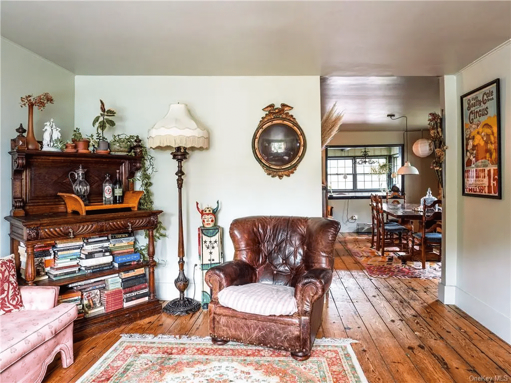 living room with view into dining room