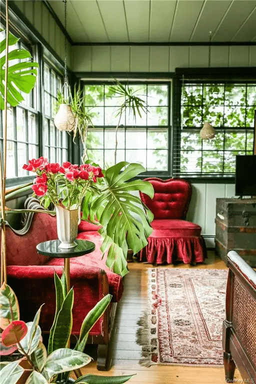 windowed living room with wood floor