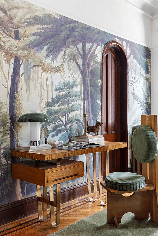 study with a landscape wallpaper mural