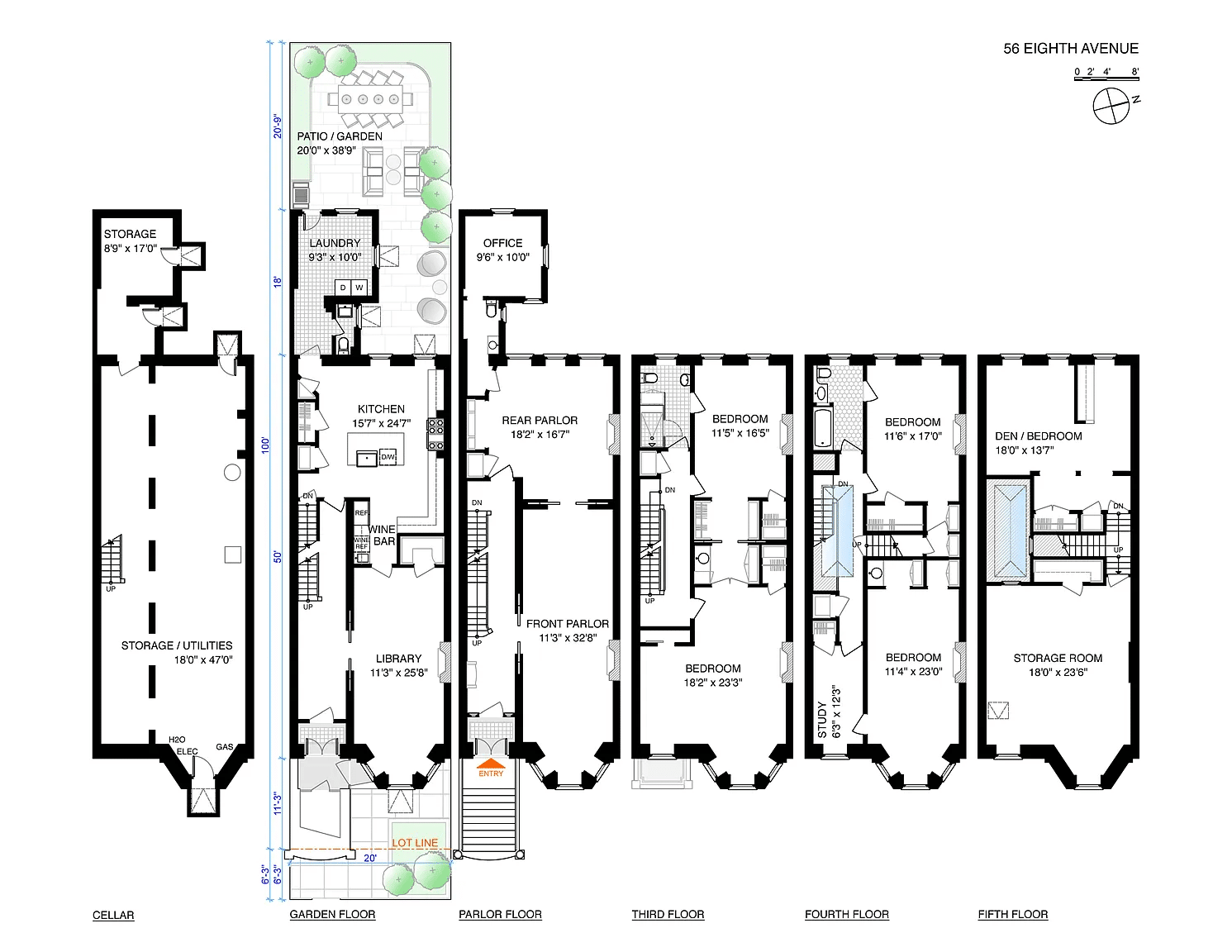 floorplan with three floors of bedroom space