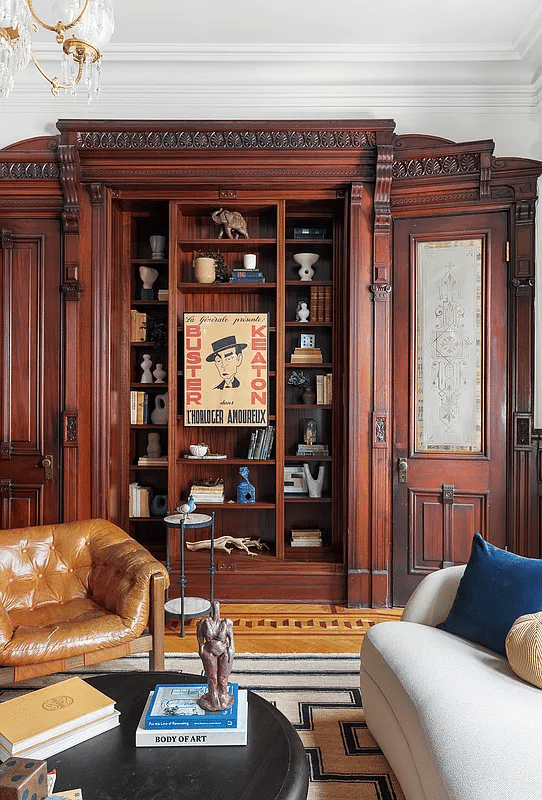 built-in glass-fronted cabinets