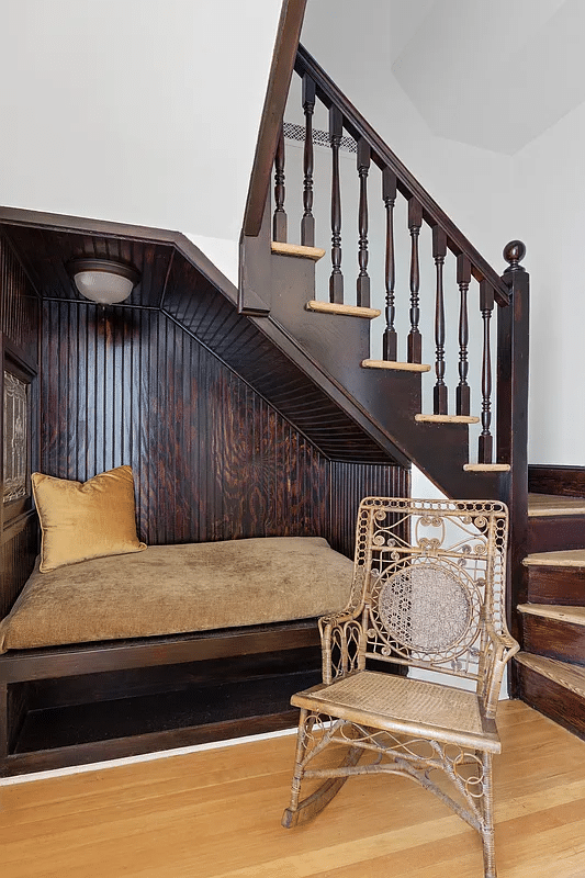 built-in bench under stairs