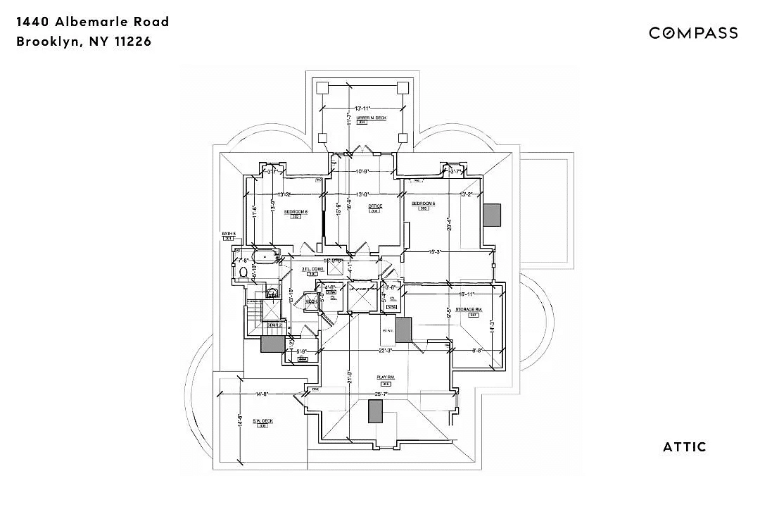 floorplan of attic level showing office and bedrooms