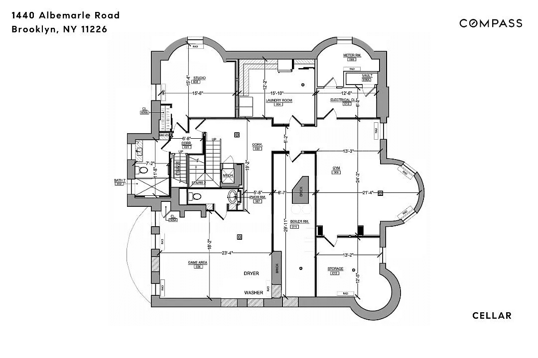 cellar floorplan showing laundry, gym, studio space