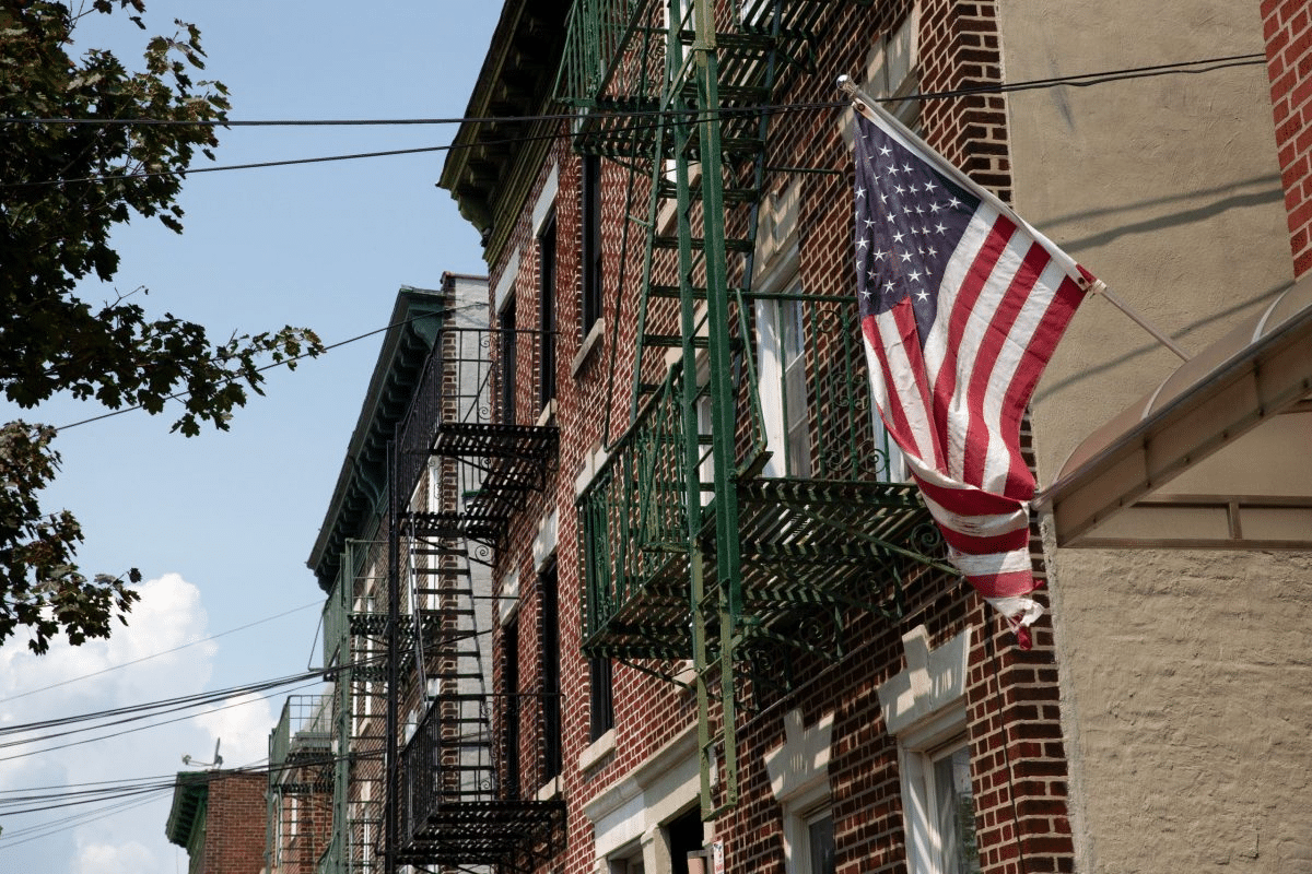 Residential buildings lined a block in Astoria