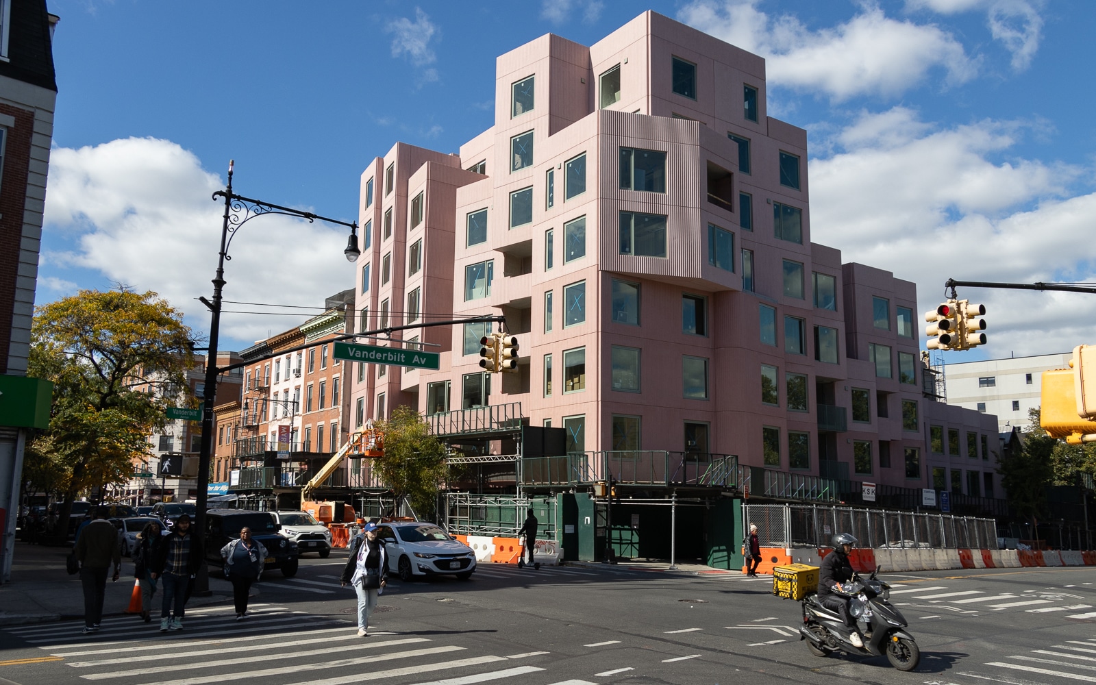 fort greene - pink building under construction on vanderbilt and myrtle