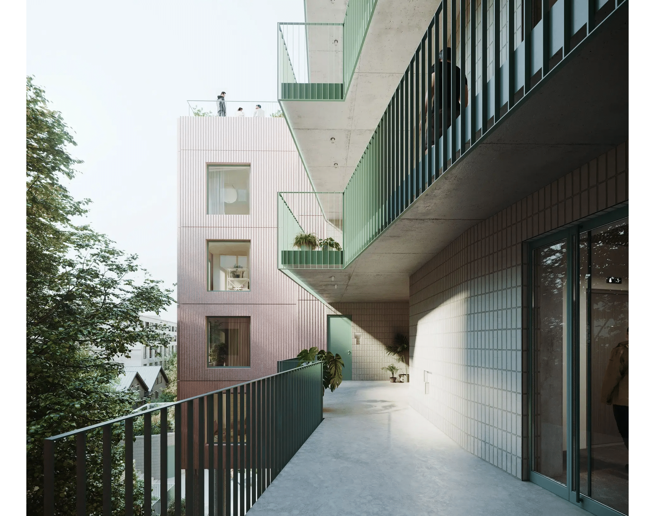 green balcony railings