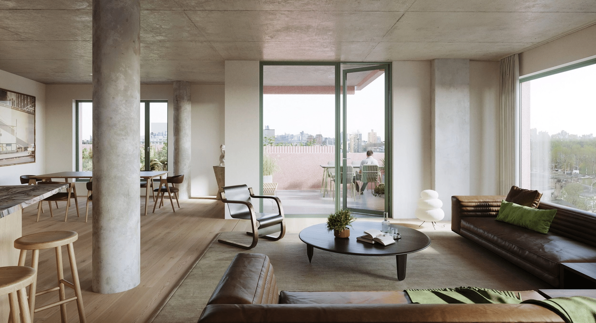 living room with doors to balcony