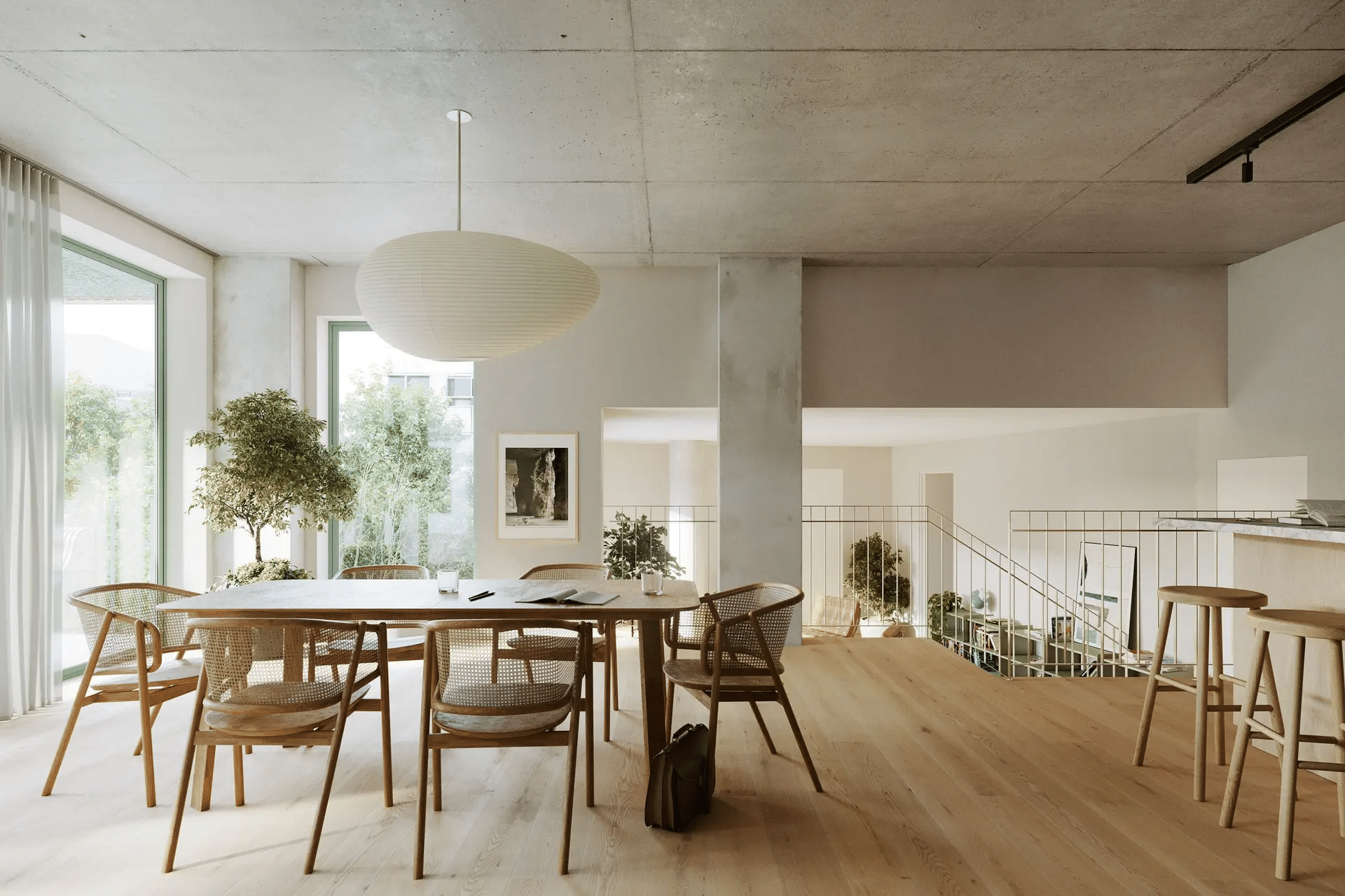 dining area on the upper level of a duplex