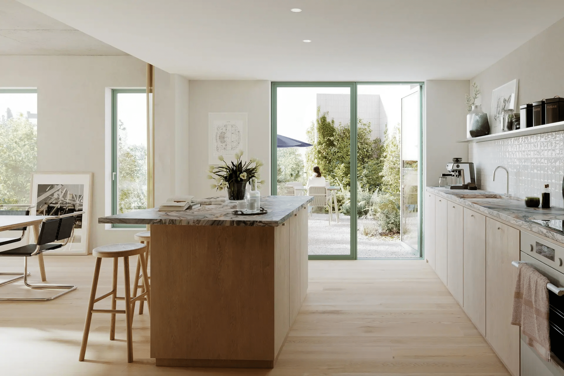 kitchen with door to a balcony