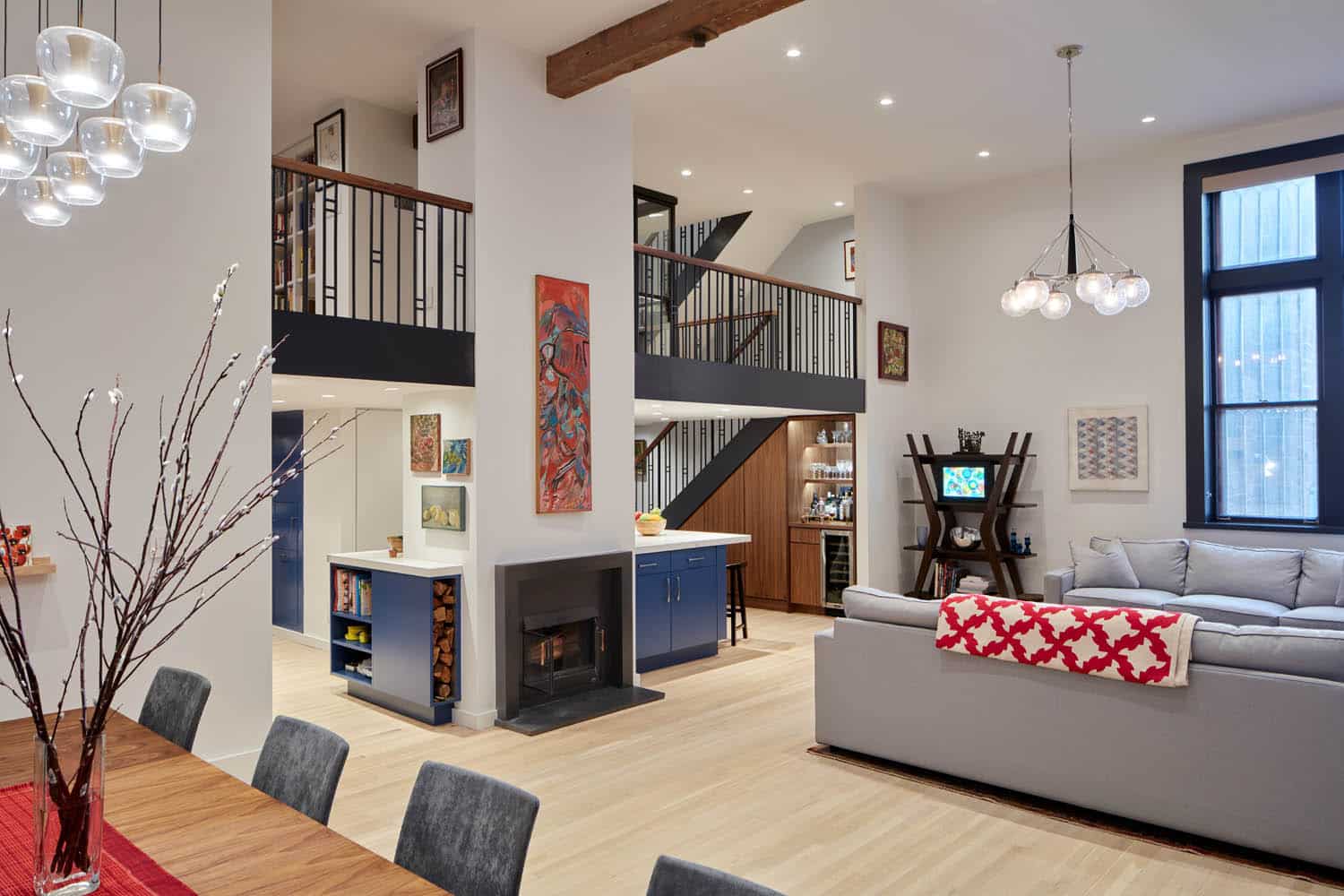 LIVING - open plan living and dining room with a fireplace