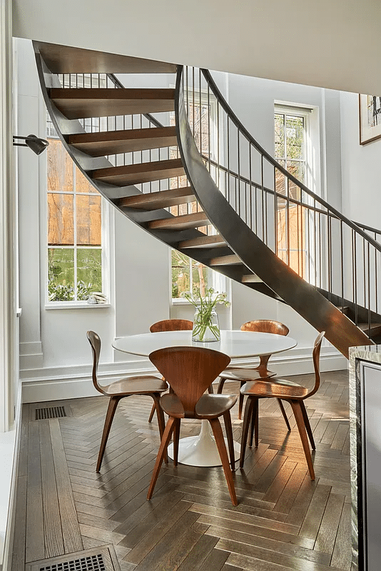 modern curved stair in kitchen