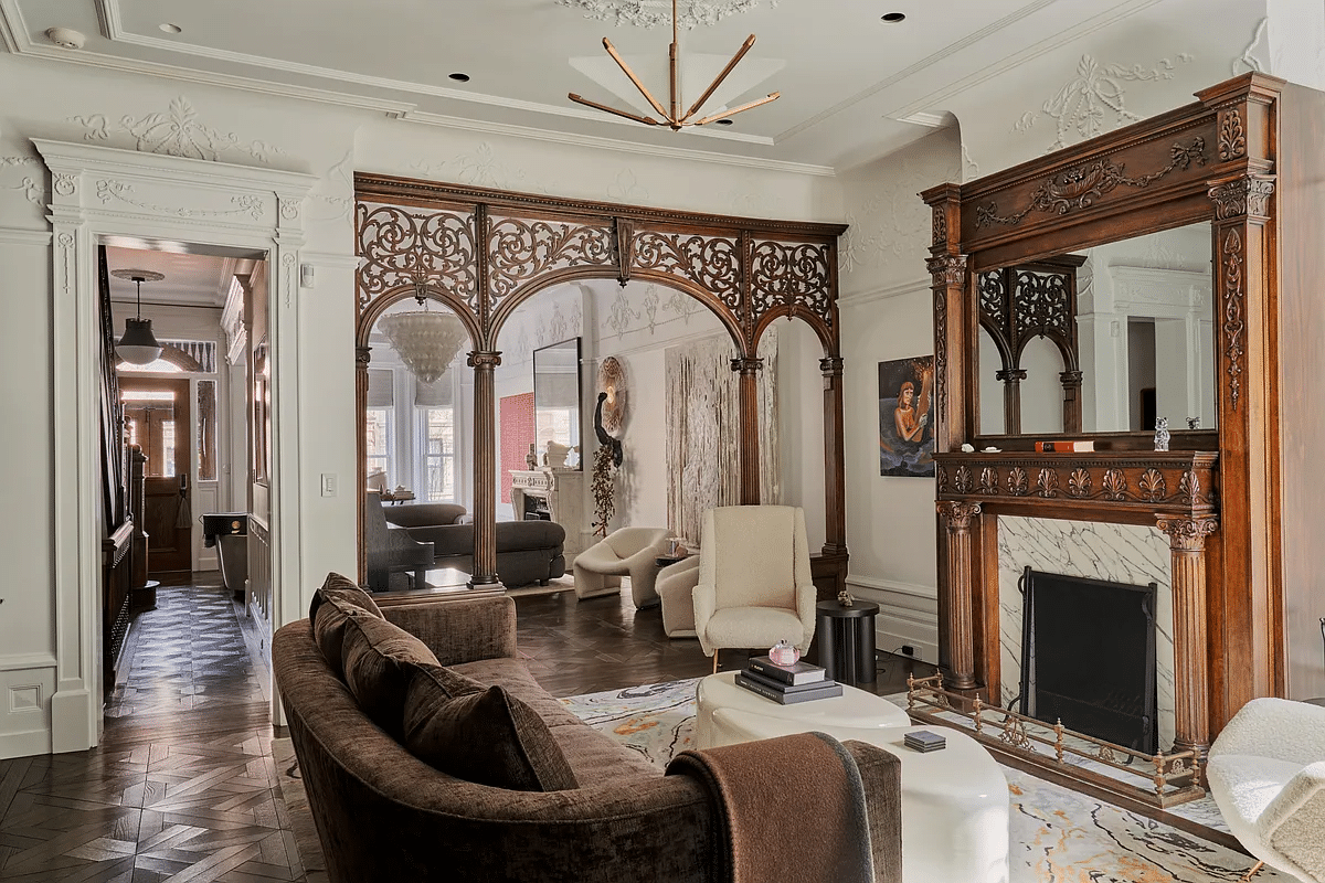 park slope - parlor with fretwork, mantel, plasterwork