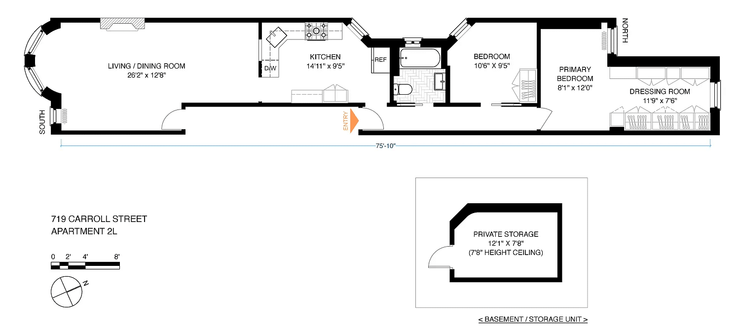 floorplan showing living at front and primary bedroom at rear