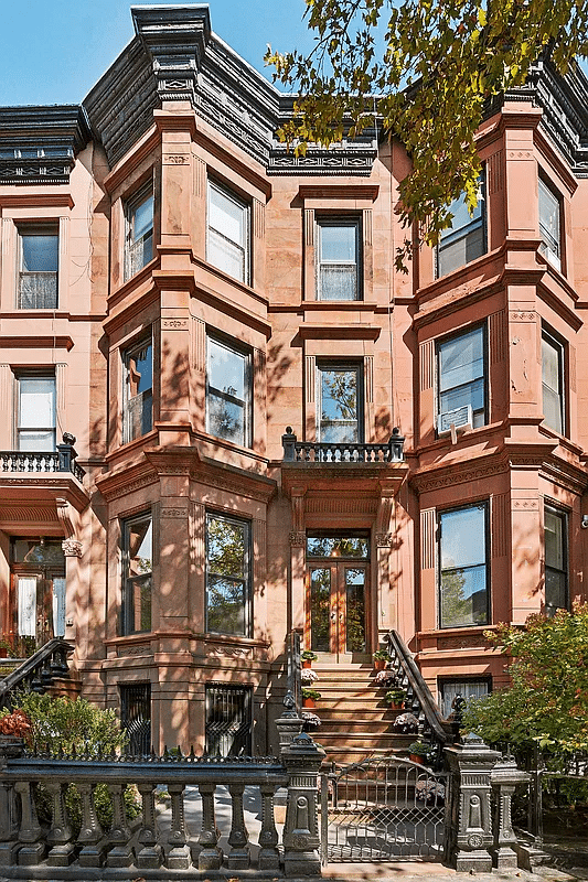 a brownstone with an angled bay