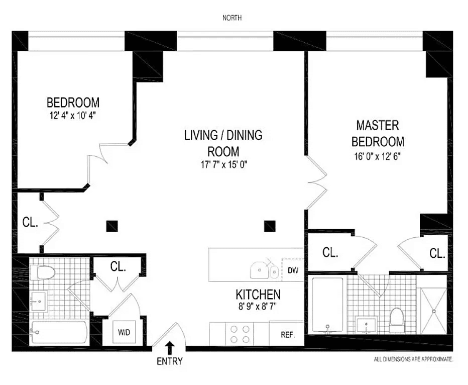 floorplan with bedrooms on either side of living room