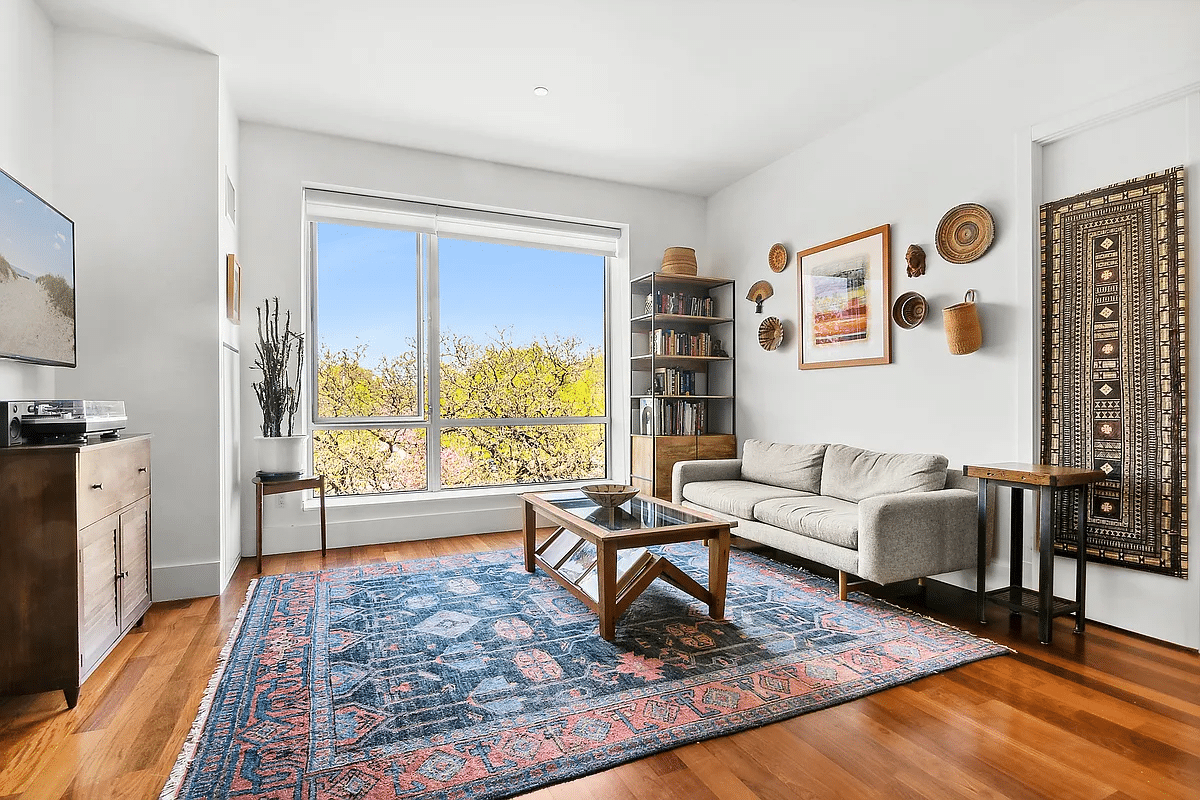 williamsburg - living room with wood floor, large window