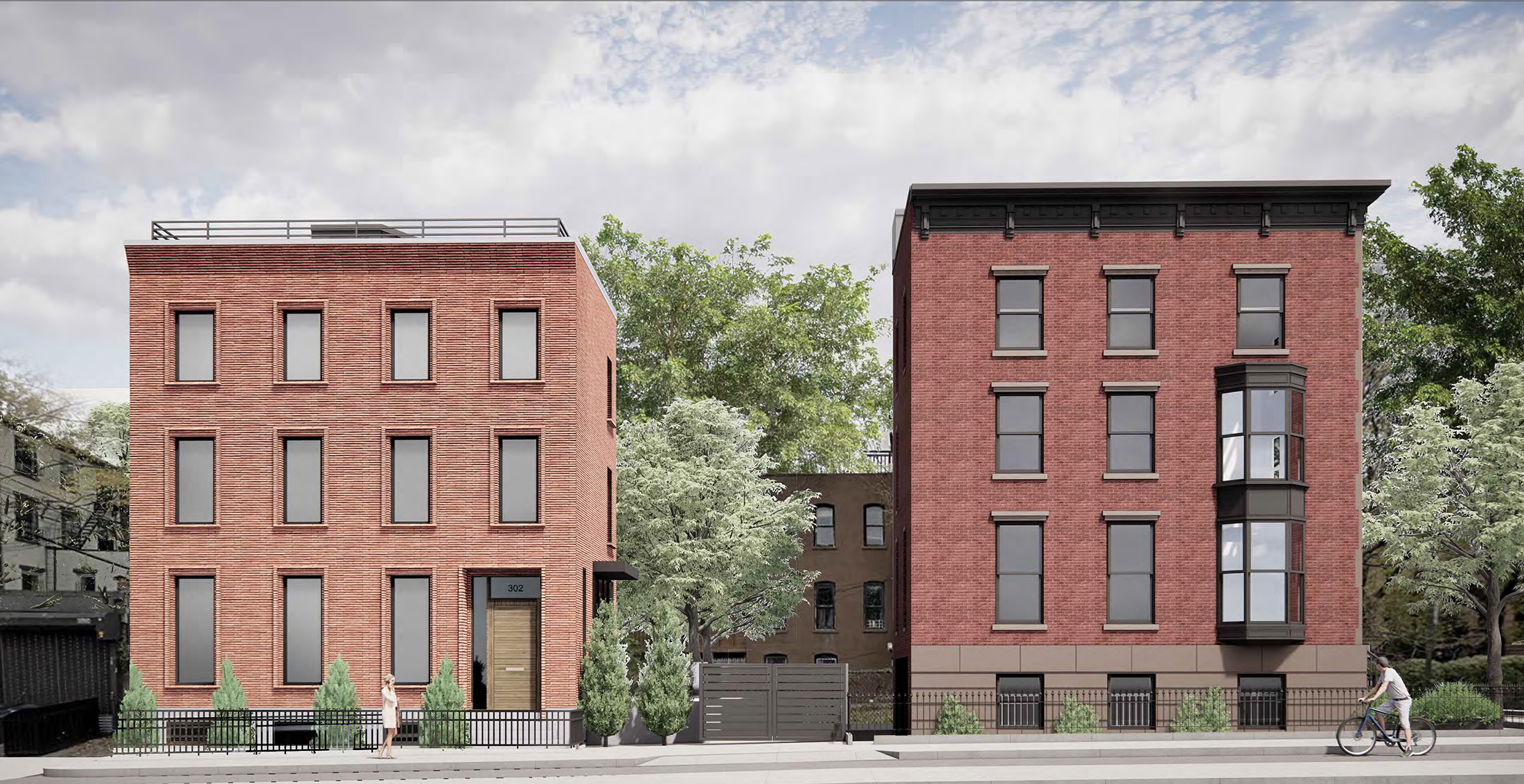 clinton hill - rendering showing brick facades of two new three story buildings