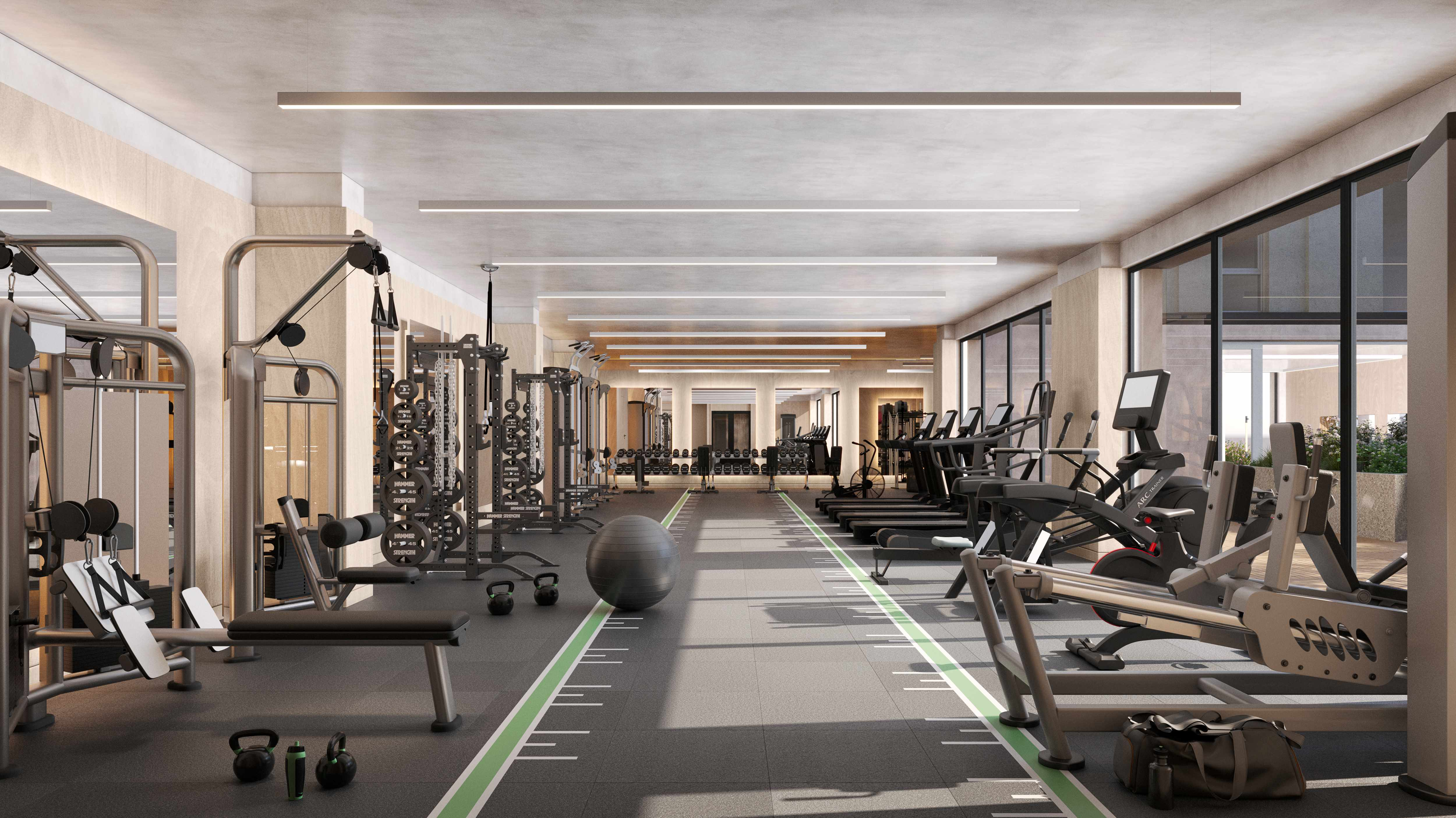 rendering of a gym with equipment