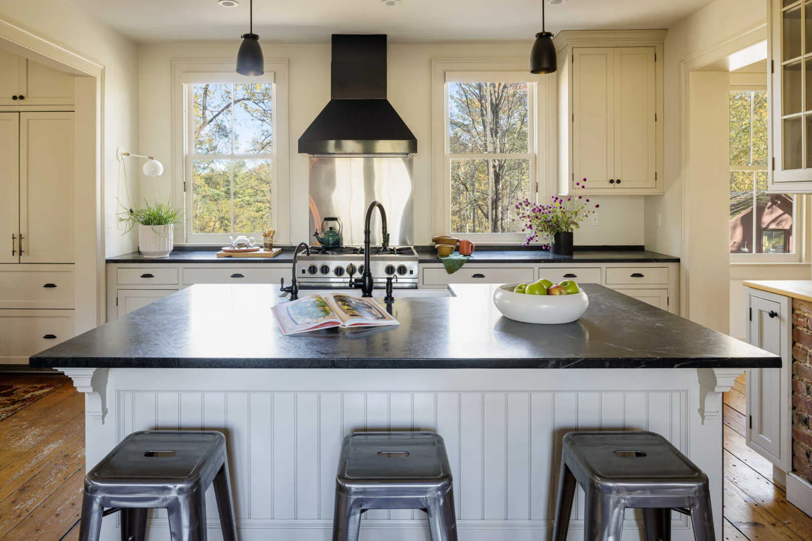 kitchen with beadboard covered island