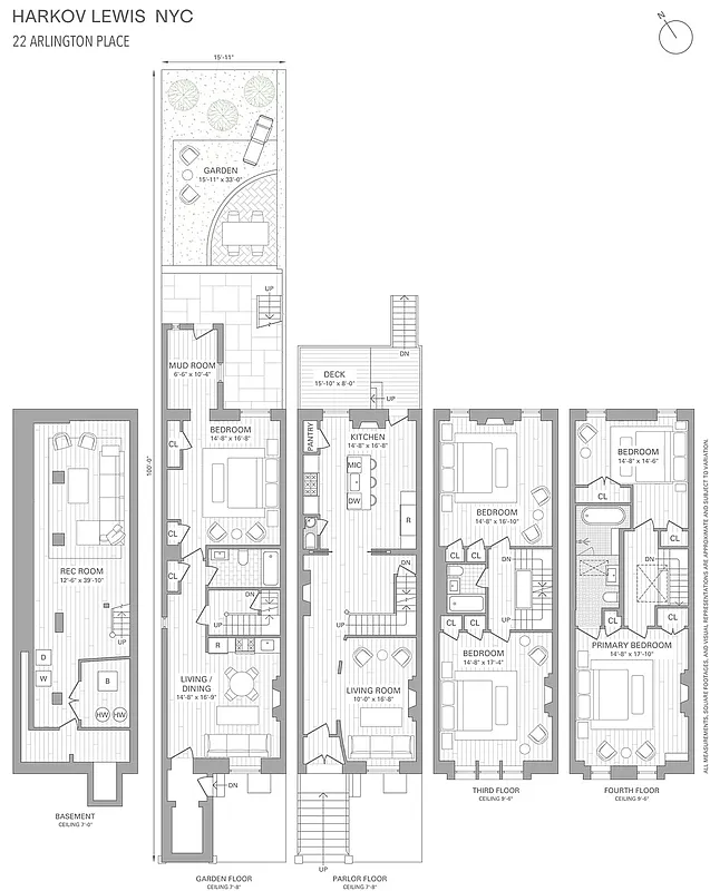 floorplan showing garden level rental and triplex above