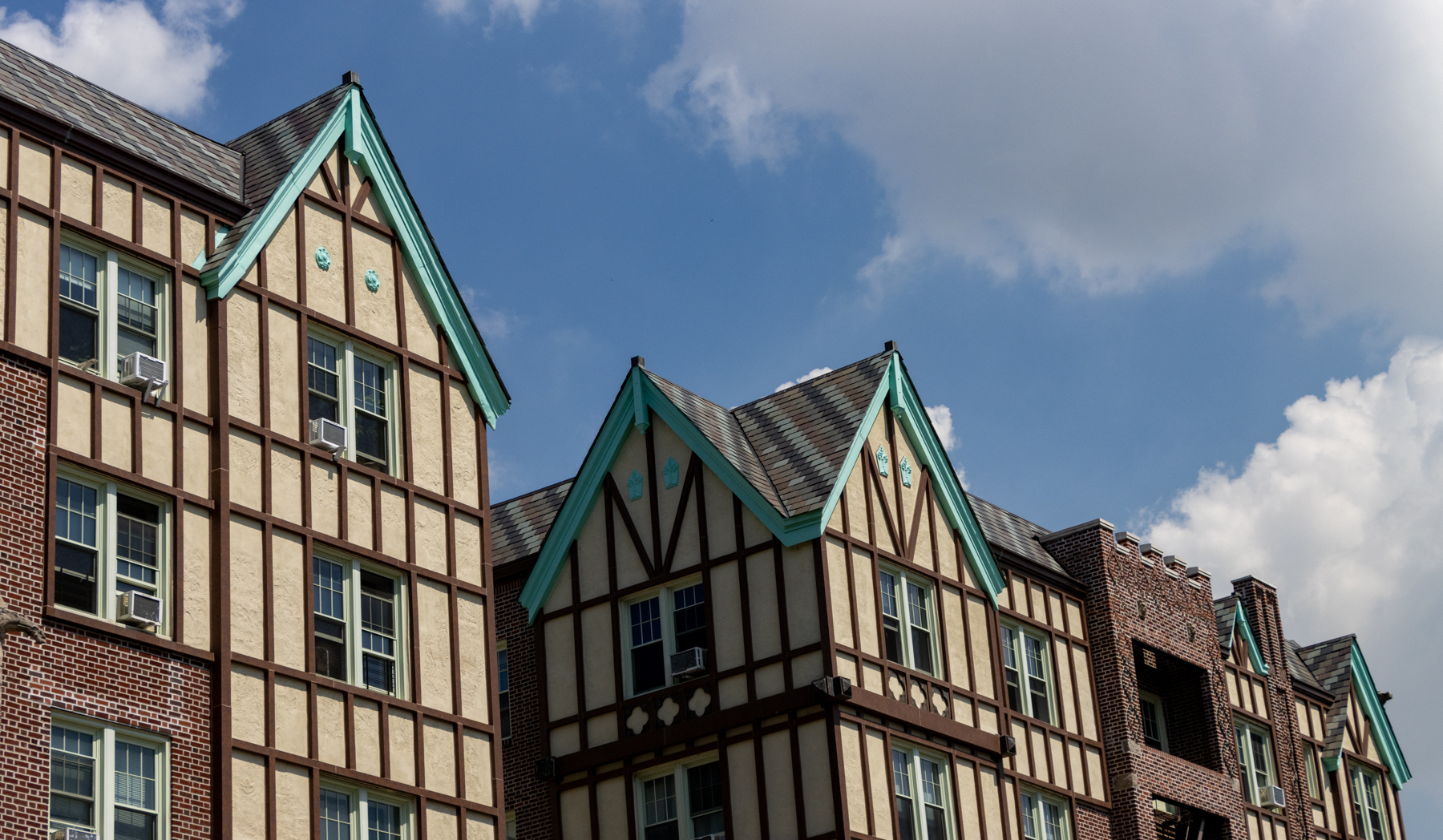 brooklyn - tudor style apartment buildings with half-timbering and decorative brickwork in crown heights