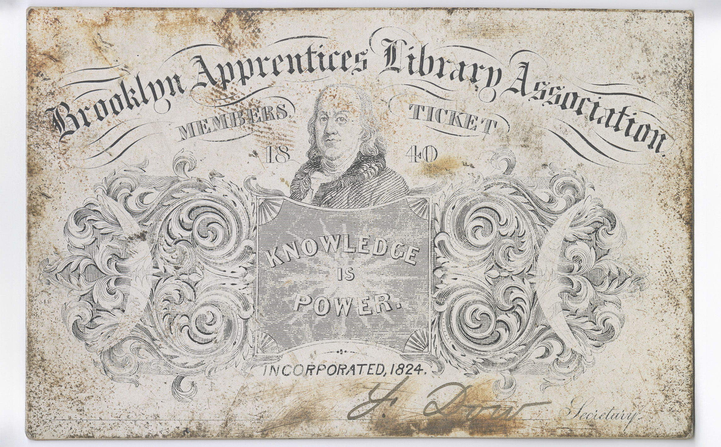 photo of a ticket labelled brooklyn apprentices' library association